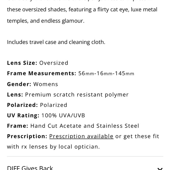 NWT Diff Eyeware Cat Eye Sunglasses - Picture 2 of 4